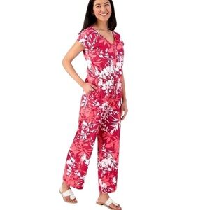 Cuddl Duds Wide Leg Jumpsuit 2 Side Pockets V Neck Cap Sleeve Elastic Waist  1X